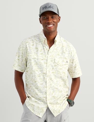 Image of HUK Men's Tide Point Kc Scott Original Artwork Short Sleeve Shirt, Fishing Button Down