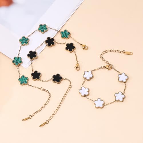 18K Gold Plated Four Leaf Clover Bracelet/Neckalce/Earring 3PC Lucky Clover Bracelets Set for Women Adjustable Cute Fashion Flower Bracelets Christmas Birthdays Holidays Jewelry Gifts - Image 6