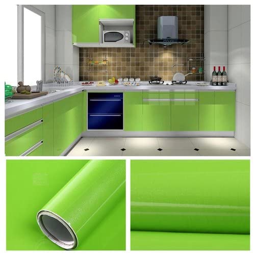 Image of WALLMATE Lime Green Peel and Stick Wallpaper Self-Adhesive Removable Thicken Waterproof Wallpaper for Kitchen Countertop Cabinet (1 Feet by 4 Feet, GlossyParrot Green Wallpaper)