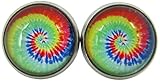 Stainless Steel Tie Dye Print Glass Stud Earrings 12mm (Aqua/Royal Swirl)