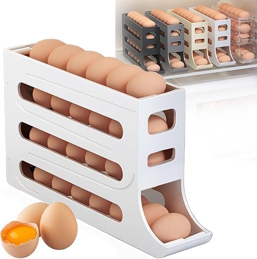 Automatic Egg Dispenser Box, 4-Tier Egg Storage Box for Fridge, Holds upto 30 Eggs, Egg Rolling Dispenser for Easy Access, Ideal Egg Tray Box for Organized Storage (multi)