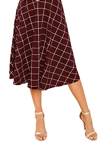Image of Floerns Women's High Neck Plaid Fit and Flare Midi Dress