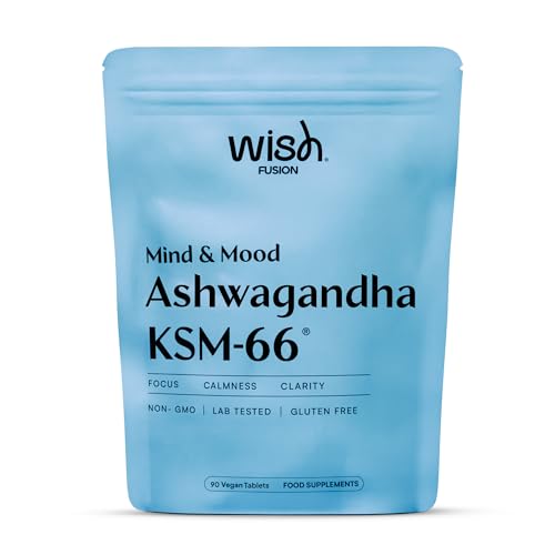 Wish Fusion Ashwagandha 3000mg 90 Vegan Tablets - Ashwagandha High Strength for Stress Relief, Deeper Sleep, Calmness, Focus & Hormonal Balance Ashwaganda KSM 66 Complex - UK Made