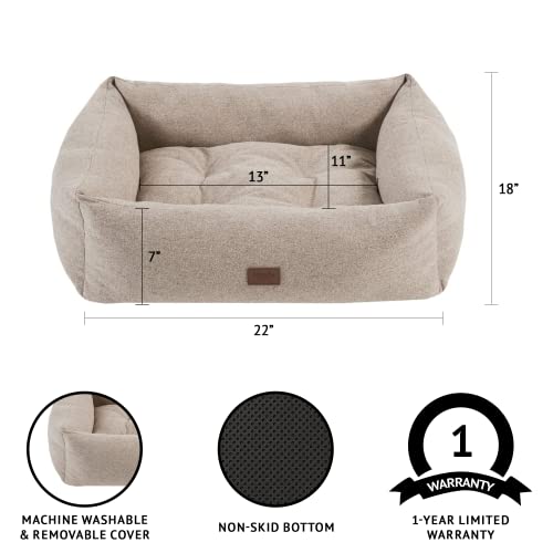 Martha Stewart Charlie Modern Dog Lounge Sofa, Soft Pet Beds Cushioned, Machine Washable Removable Cover, Comfortable Bolsters, Plush Egg Crate Foam Filling For Small Kitten, Puppy, Cat, X-Small Tan #TOP2