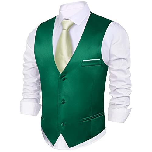 Image of Barry.Wang Vest for Men Business /Leisure Dress Suit Vests V-neck 2 Pockets Wedding Party Tuxedo Satin Waistcoat