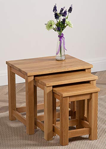 Oak Furniture King Oslo Solid Oak Nest of 3 Side Tables Living Room | Oslo