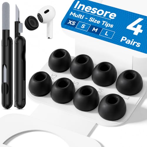 Inesore 4 Pairs Replacement Ear Tips for AirPods Pro 2nd/1st (Black)