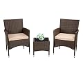 FDW Outdoor Patio Furniture Set?3 Pieces Wicker Bistro Set Outdoor Patio Set Rattan Chair Conversation Sets Patio Sofa Wicker Table Set for Yard Backyard Lawn Porch Poolside Balcony (Khaki)