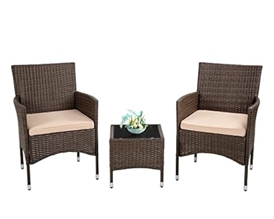 FDW Outdoor Patio Furniture Set?3 Pieces Wicker Bistro Set Outdoor Patio Set Rattan Chair Conversation Sets Patio Sofa Wicker Table Set for Yard Backyard Lawn Porch Poolside Balcony (Khaki)