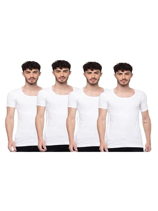 ramraj cotton Pack of 4 Men's White Round Neck Half Sleeve Cotton Undershirt Vest(White_1;80)-picture-32