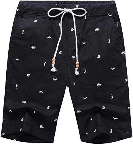 Boisouey Men's Linen Casual Classic Fit Short Summer Beach Shorts