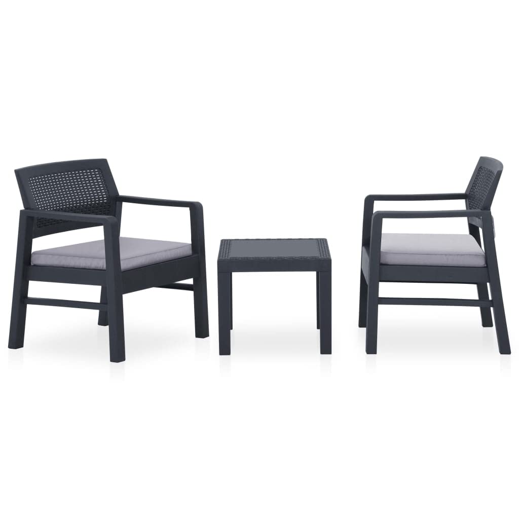 Salon de jardin résistant aux intempéries mobilier de terrasse plastique gris 3 pcs