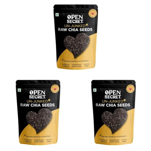 Image of Open Secret Premium Chia Seeds | 200g | Raw Handpicked Chia Seed for Eating, Healthy Snacks, Rich in Protein & Fiber with Omega - 3 & Antioxidants, Un-Junked Power Pack (Pack of 3)