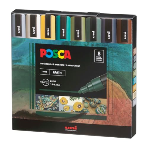 Image of Posca PC-5M Marker | 1.8-2.5 mm Bullet Shaped Tip (Earth Tone, Pack of 8)