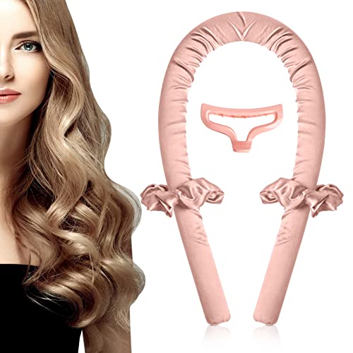 Heatless Curling Rod Headband - Overnight No Heat Curlers for Long Hair with Hair Clips & Scrunchie, TikTok Sleeping Heatless Hair Curler Silk Ribbon Rollers Kit for Soft Hair (Rosegold)