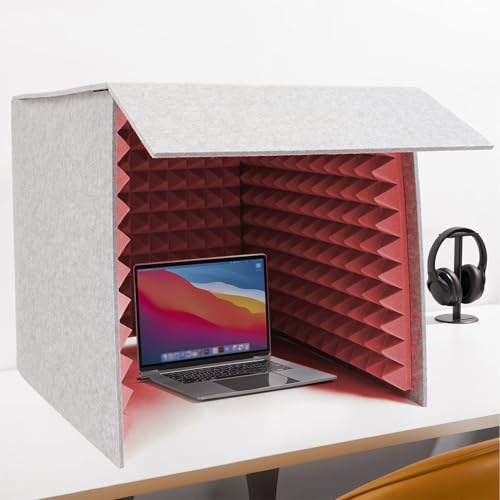 Cabina Acústica Cuadrada Moderna, Booth Portátil para Voz, Cubierta Plegable de Aislamiento Sonoro para Escritorio, Roja, 23.6 pulg miniatura 1