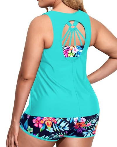 Image of Holipick Women Plus Size Swimsuits - Athletic 3 Piece Tankini with Shorts
