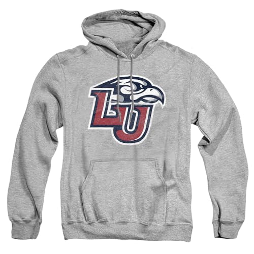 Liberty University Official Distressed Primary Unisex Adult Pull-Over Hoodie Athletic Heather Large