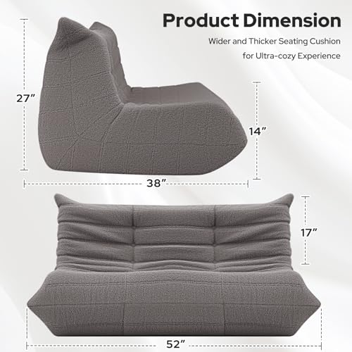 Image of HABUTWAY Bean Bag Chairs Fireside Lazy Floor Sofa,2 Seater,Grey