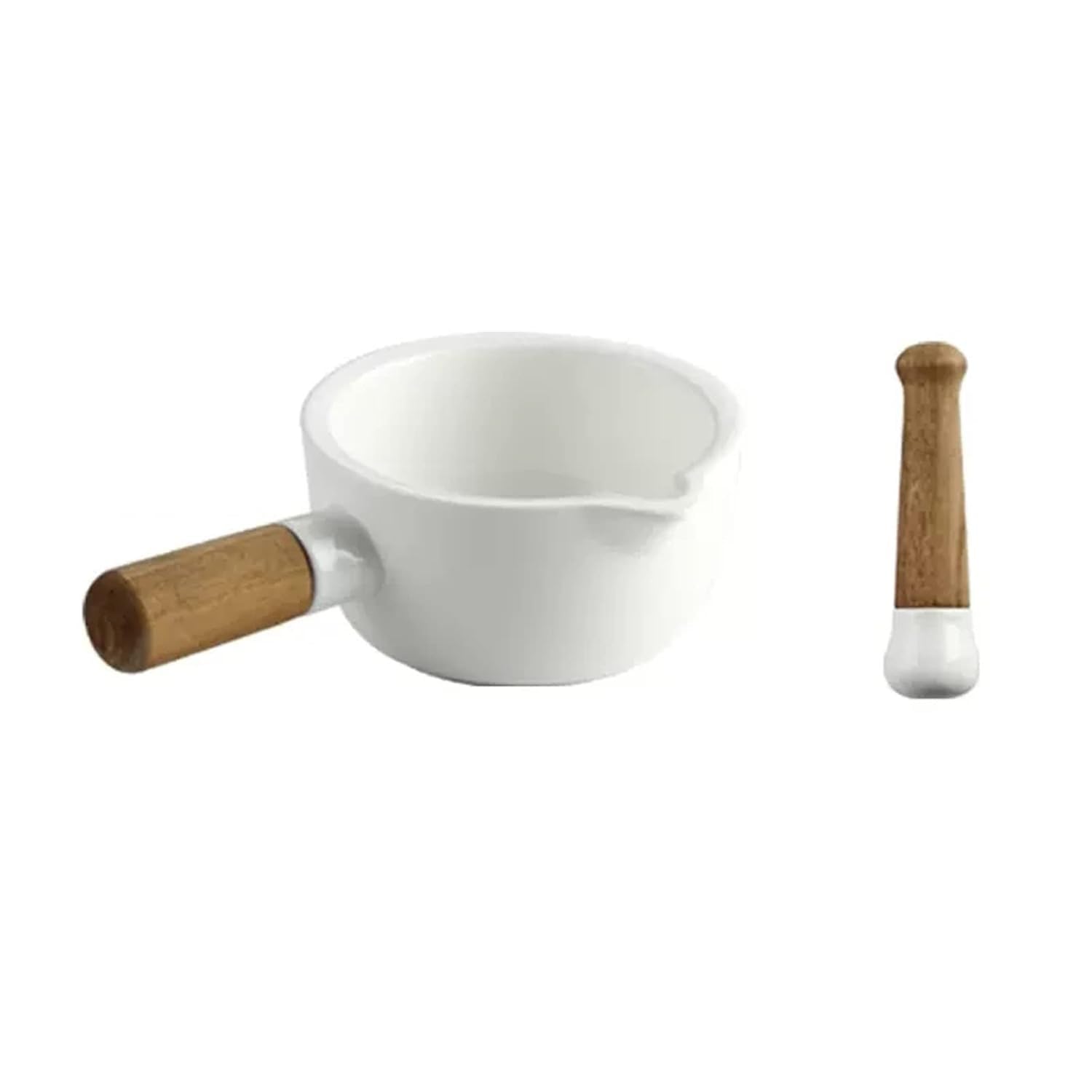 Set di mortaio e pestello in porcellana, smerigliatrice for erbe da 4,9 pollici con manici in legno