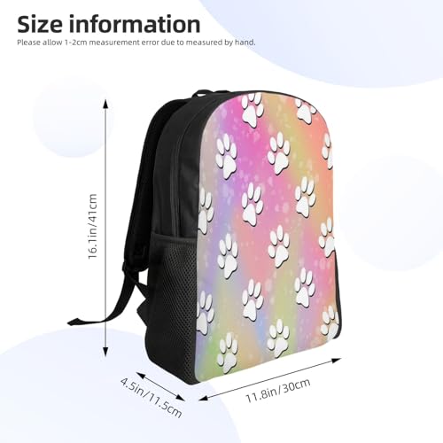 Rainbow Paw Print Pattern Backpack Simple Leisure Travel Backpack Outgoing Daypack 16 inch3