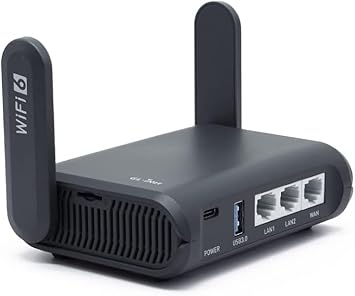 GL.iNet AXT1800 (Slate AX) Router WiFi 6 para el hogar y los Viajes, 1800 Mbps, WiFi 6 802.11ax, Doble Banda 2.4GHz/5GHz, 3 LAN Puerto Gigabit, 2 Antenas externas, VPN, IPV6, WPA3, MU-MIMO, OFDMA