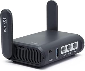 GL.iNet AXT1800 (Slate AX) Mobile Reise-Router, WiFi 6 Router, VPN Mobiler WLAN Router Mobil, Pocket WiFi, 3 x Gigacube Port, Travel WLAN Access Point for Glasfaser Modem, Openwrt/Wireguard/Home