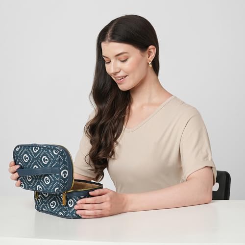 Image of Caprese Florida Small Vanity Bag for Women | Elegant & Classic Design with Spacious Storage for Jewelry, Makeup, Necklaces, Rings & More | Perfect for Travel & Special Occasions (Navy)