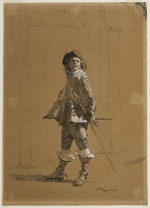 Lienzo de Jean-Louis Ernest Meissonier 60x90 cm con caballero de pie