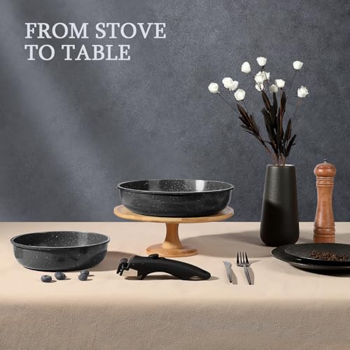 Image of GiPP Ceramic Non Stick Frying Pans Set Removable Handle, Dishwasher & Oven Safe Nonstick Skillets with Detachable Handle, Healthy Cooking Compatible with All Stovetops, PFOA Free, RV Cookware set