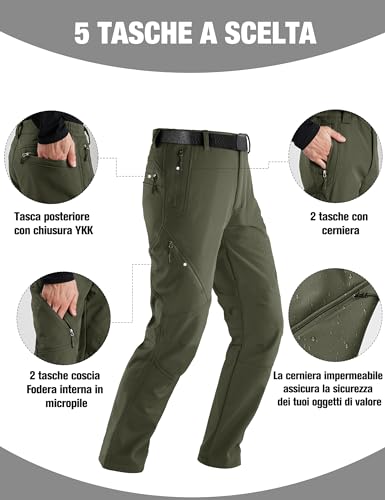 FREE SOLDIER Herren Winter wasserdichte Skihose Jagd Outdoor Hose Winddichte Thermohose Winterhose Softshellhose zum Klettern und Wandern (Armee-grün,48 Lang)