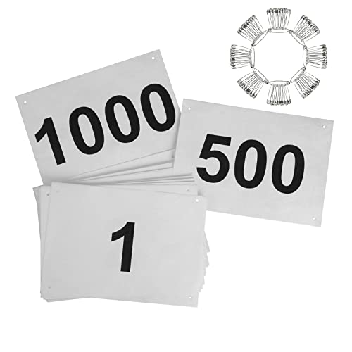 Muka Race Bibs Number 1-1000, 8-1/4 x 6 Inch Tyvek Running Bib for Marathon Race, Triathlon Number