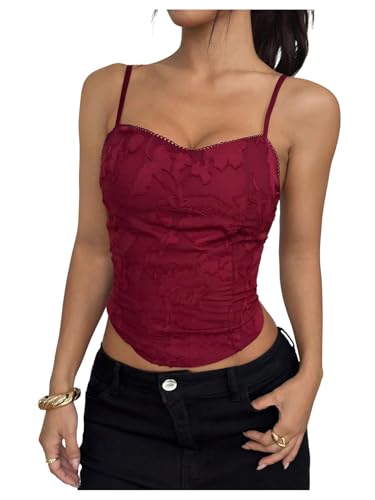 SOLY HUX Women's Floral Camisole Tops Lace Up Tie Back Spaghetti