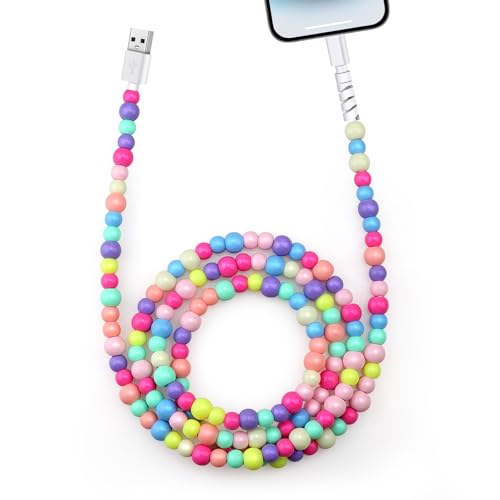 Aolcev for iPhone Charging Cord 5FT [MFi Certified] 66W Fast Charger Cable Cute Beaded Phone Charger Cord USB A Charging Cable for iPhone 14 13 12 11 Pro Max 8 7 6 Plus iPad Pro/Air/Mini Multicolored