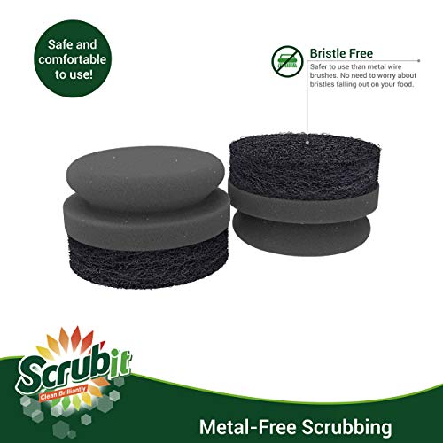 Scrubit Grill Cleaning Brush - Bristle Free Bbq Cleaner With Heavy Duty Scrubber Pad, Safe Cast Iron And Griddle Scraper Pads, Ideal Accessories For Charcoal And Gas Grills - 2 Pack #TOP5