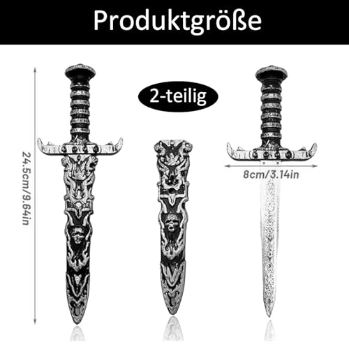 2 Stück Dolch Kunststoff,Piraten Dolch,Silberner Fake Messer,Piratensäbel Requisite,Piratenschwert,Nicht Scharf Spielzeug Messer für Kinder Piratenkostüm Zubehör,Piratenparty Requisiten
