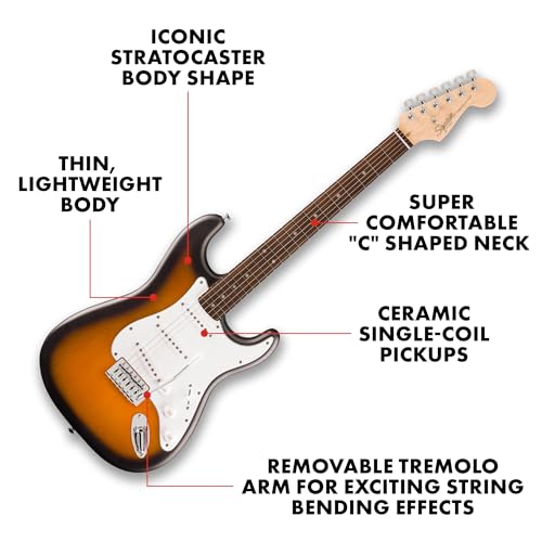Squier by Fender Debut Collection Stratocaster Electric Guitar, Laurel Fingerboard, White Pickguard, 2-Colour Sunburst - 2