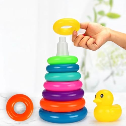 Brinquedo Educativo Pirâmide Blocos de Montar Argolas de Empilhar 8 Peças Modelo Grande 25cm Linha P