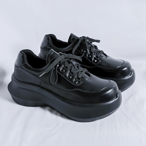 Men's Leather Lace Up Chunky Platform Fashion Sneaker Classic Round Toe Low Top Soft Sole Height Increased Walking Shoes Comfortable Casual Running Sport Shoes3