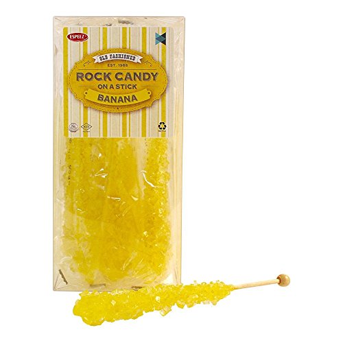 Extra Large Rock Candy Sticks: 12 Banana Lollipop - Yellow Rock on Sticks - Individually Wrapped - Espeez Rock on Sticks for Buffet, Birthdays, Weddings, Receptions and Baby Shower - Old Fashioned Espeez