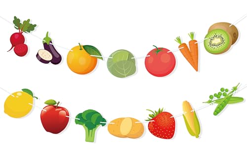 Uniwish Fruit and Vegetable Banner Farmers Market Party Decorations Garland Summer Fruit Garden Themed Baby Shower Birthday Party Supplies, Pre-Strung, NO DIY