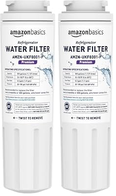Amazon Basics Replacement Maytag UKF8001 Refrigerator Water Filter Cartridge, Easy Install, NSF Certified, No Leaks (Pack of 2)