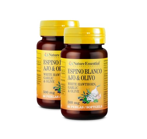 Nature Essential | Espino Blanco + Ajo + Olivo | 500 mg | Para la Buena Circulación de la Sangre y Aiuda a Aliviar la Congestion Nasal| 50 Perlas | Pack 2 Unidades