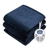 Giantex Electric Heated Blanket, 84' x 90' Queen Size Flannel Electric Blanket Throws, 10 Heating Levels, 8 Hours Auto Off, Fast Heating ETL Certification & Machine Washable Design (Dark Blue)