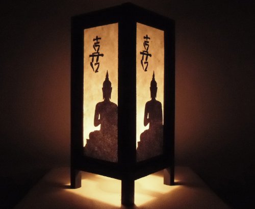 Red Berry Thailand Lanna Lamp Red Berry Bedside Japanese Lamp - Vintage Asian Inspired Decorative Table Lamp With Fabric Square Lamp Shade - Retro Ancient Buddha Lamp For Bedroom Nightstand cover