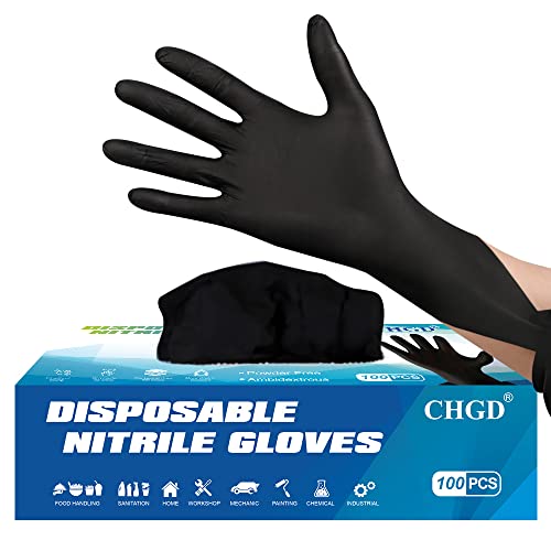 Chgd Nitrile Black Disposable Gloves 100 Count, 6Mil Latex Free Textured Exam Gloves For Industrial & Household X-Large #TOP1