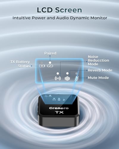 Image of GRENARO Mic for YouTube Wireless, Dual Lapel Wireless Microphone for Recording with LED Display, 164ft Range, Mute /Reverb /Noise Reduction for YouTube, Live Streaming, Vlogging (Dual Channel(Type-C))