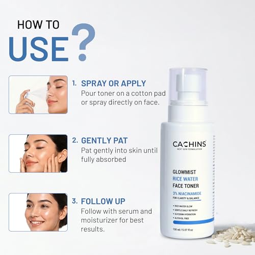Image of CACHINS GlowMist 3% Niacinamide Rice Water Face Toner - 150ml (Pack of 2) | Hydrating & Balancing Toner for Clear, Glowing Skin | Alcohol-Free Daily Facial Mist for Women & Men | Helps Minimize Pores & Supports Even Skin Tone