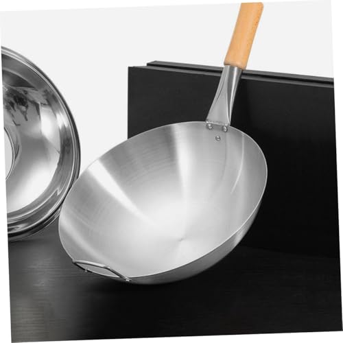 Wok de acero inoxidable con mango de madera miniatura 7