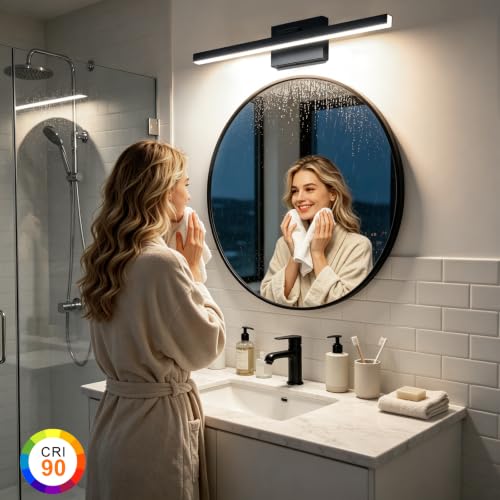 Image of IZORRO Modern Bathroom Vanity Light 16 inch, Rotatable, 12W Dimmable Led Bathroom Light Fixture Over Mirror, Black Vanity Light Bar (5 Color Temperature)